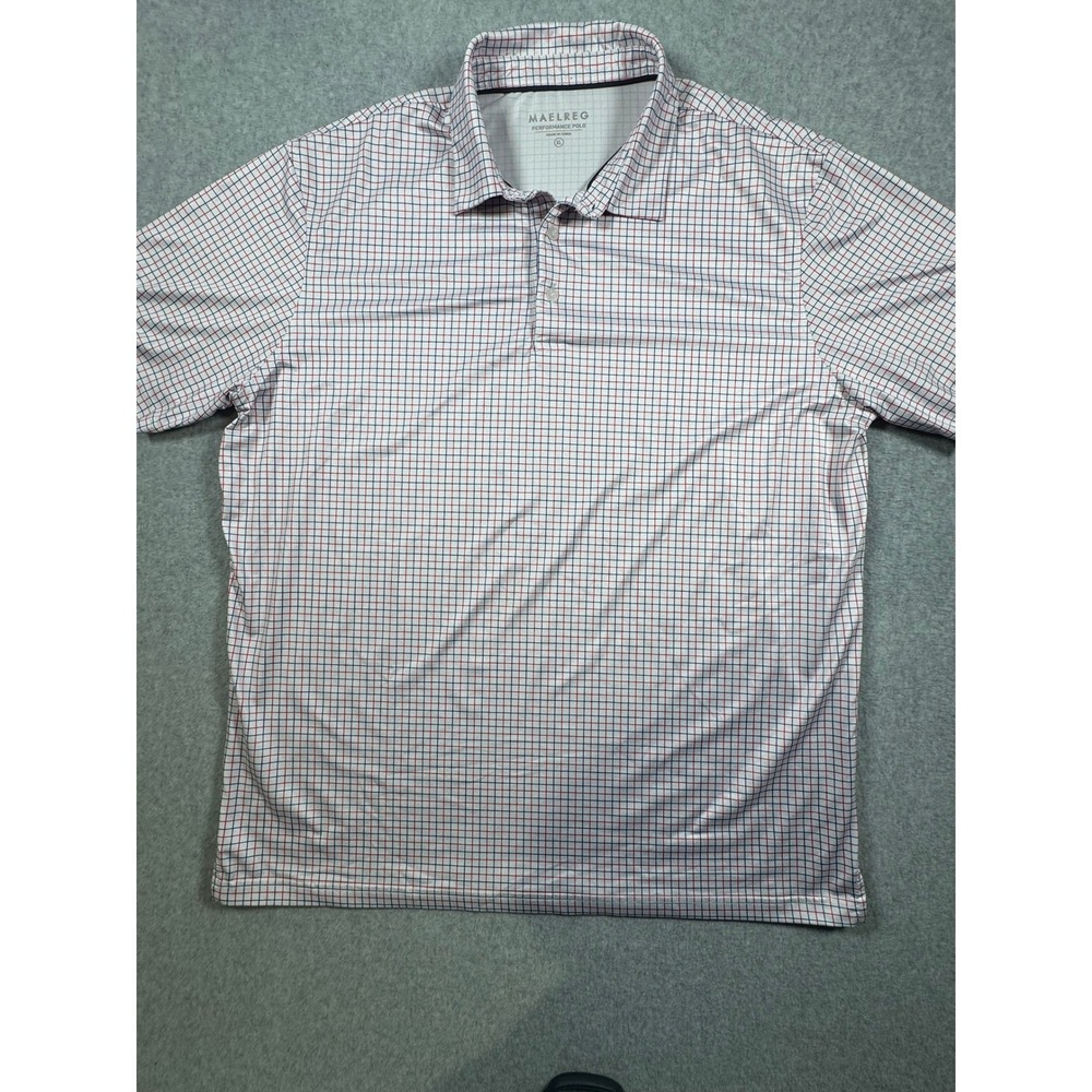 Maelreg Performance Polo Shirt Mens XL White Red Navy Blue Check Golf Shirt‎
